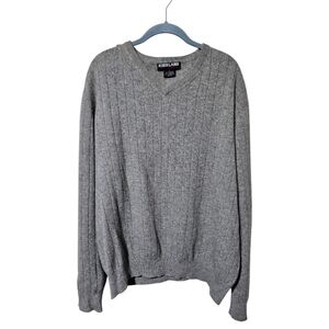 Kirkland 100% Cashmere Gray Sweater Men’s Large Jumper V-Neck Luxury Long Sleeve